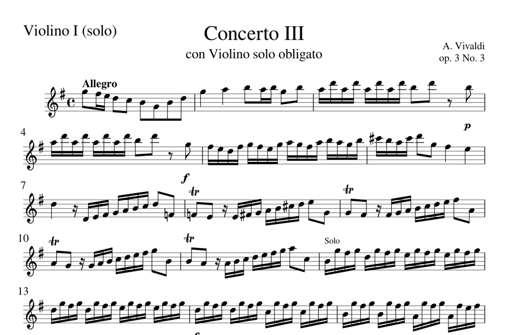 维瓦尔第 G大调小提琴协奏曲 Violin Concerto in G major, RV 310 (Vivaldi, Antonio)-涂涂艺术