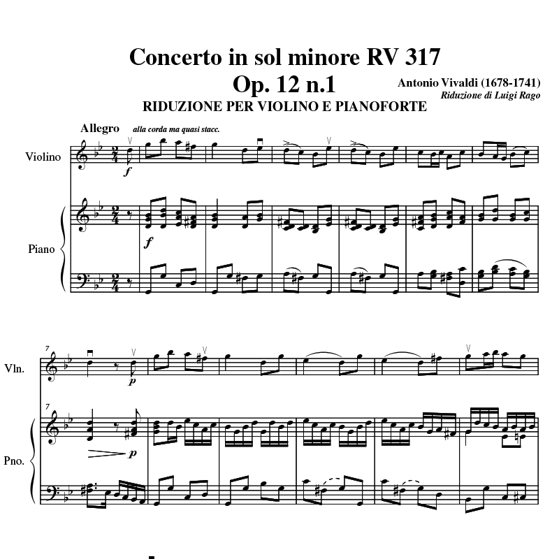维瓦尔第 g小调协奏曲小提琴+钢琴伴奏(Luigi Rago) Violin Concerto in G minor, RV 317